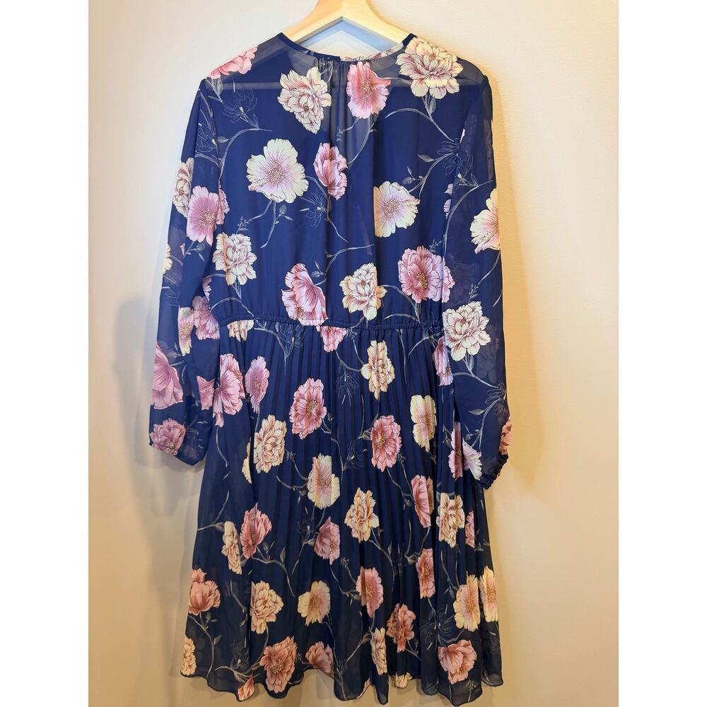 Indigo Rose Navy Pink Floral Pleated Midi Dress Plus Size 2XL - Picture 2 of 7